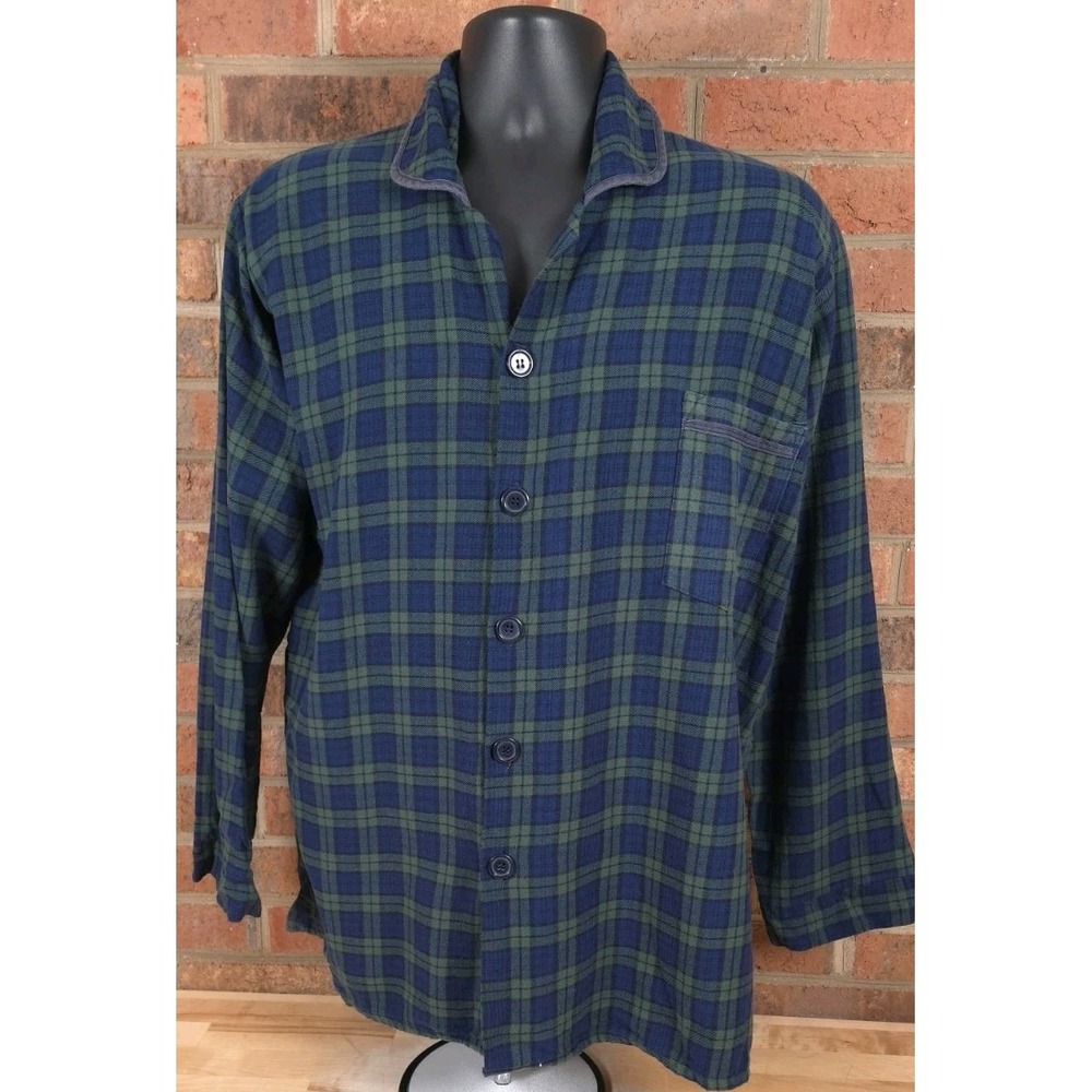 Magee Ireland Flannel Casual Sleep Shirt Blue Green Plaid Cotton Size Medium